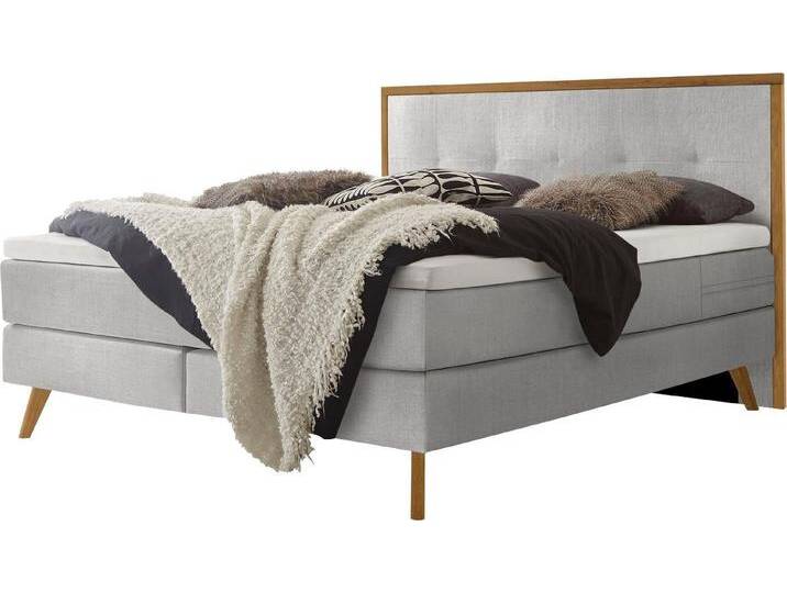 HASENA Boxspringbett Nordic, modernes Design, Nordic Bett, gestepptes Kopfteil, Eichenholz, grau, Matratze H3, mit Topper Superio, Liegekomfort soft von Hasena