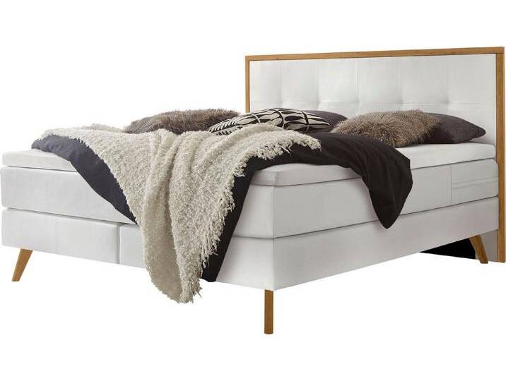 HASENA Boxspringbett Nordic, modernes Design, Nordic Bett, gestepptes Kopfteil, Eichenholz, weiß, Matratze H3, mit Topper Agrea, Liegekomfort medium von Hasena