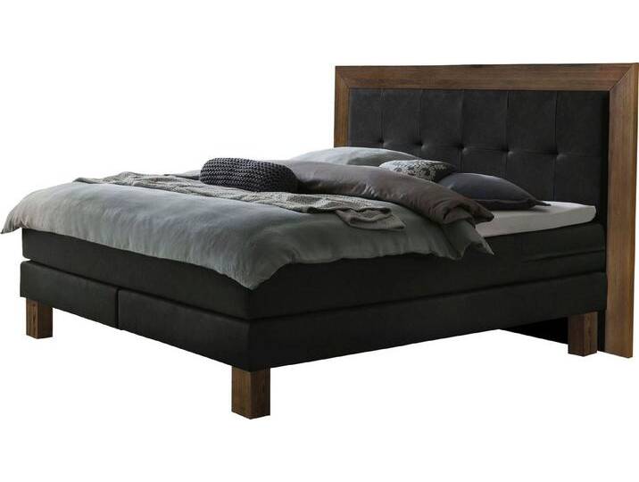 HASENA Boxspringbett Rustico, Umrandung in Wildeiche, Punktsteppung im Kopfteil, Federkernmatraze, grau, Matratze H3, mit Topper Superio von Hasena