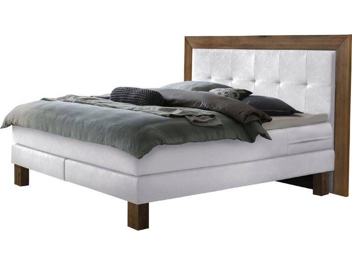 HASENA Boxspringbett Rustico, Umrandung in Wildeiche, Punktsteppung im Kopfteil, Federkernmatraze, weiß, Matratze H3, mit Topper Superio von Hasena