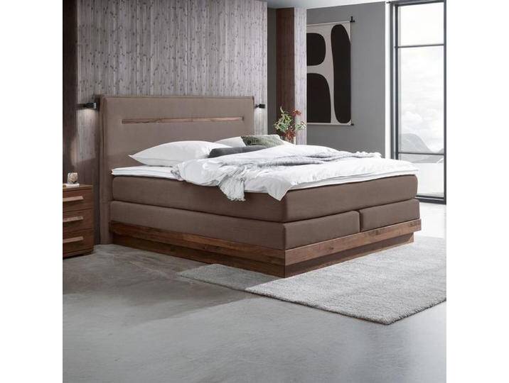 Hasena Boxspringbett Elegant Nussbaum Webstoff mit Kopfteil Zoe 160x200cm TTF-Box Härtegrad: H3 Taupe modern von Hasena