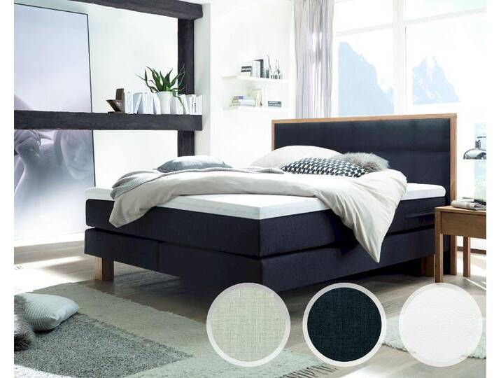 Hasena Boxspringbett Pronto Cottage 160x200 cm / Pepe anthrazit 328 / Eiche massiv bianco / Base-Top von Hasena