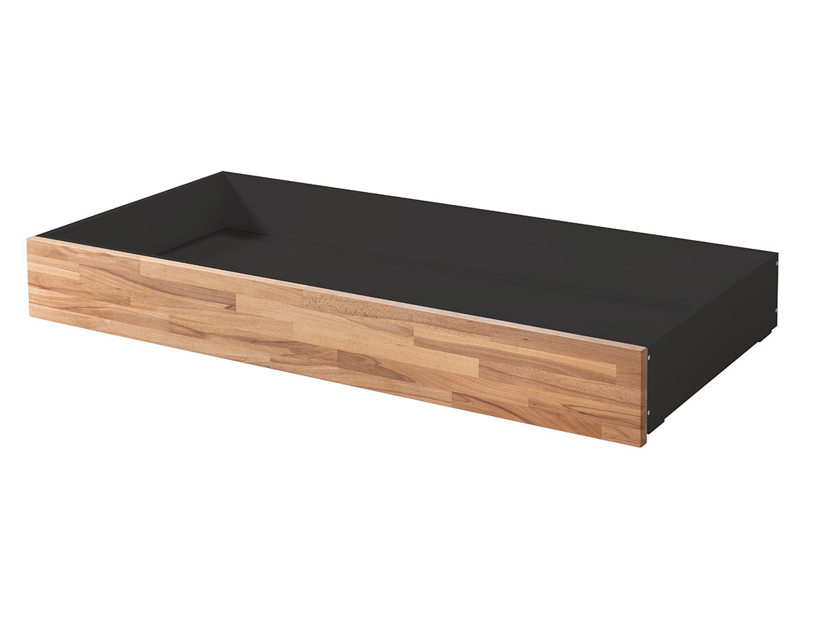 Hasena Rollbox Bettkasten Fine-Line Kernbuche natur, geölt (80) 20 cm antrazit (MDF) Saceto Stoffabdeckung von Hasena