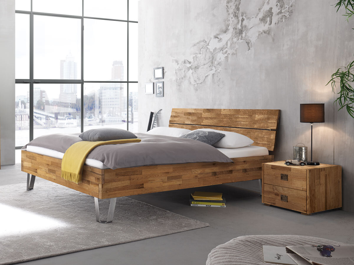 Xpress Hasena Factory-Line Massivholzbett Cone / Rahmen Cone Breite: 140 cm / Länge: 200 cm / Holz: 70-Eiche uniq clear, geölt / Höhe Jeno: 20 cm / Metall: 42-Alu / Arcada Breite: 140 cm von Hasena