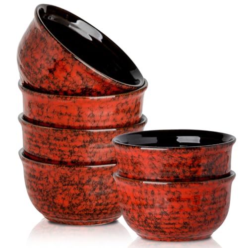 Hasense 567.0 g Müslischalen Keramik Suppenschalen 6er Set Snackschalen für Küche, Salat, Nudeln, Reis, Haferflocken, Mikrowellen- & Spülmaschinenfest, Rot von Hasense