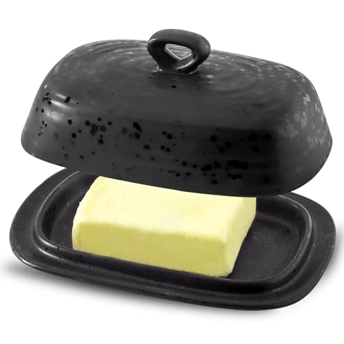 Hasense Butterdose aus Porzellan, große Butterdose mit Deckel, Butterhalter mit Deckel, Butterkontaine für West East Coast Butter, moderne Küchendekoration, Hochzeit, Einweihungsgeschenk, Schwarz von Hasense