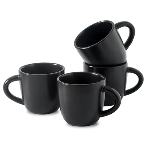 Hasense Espressotassen, 4er-Set, perfekt für Demitasse, Cappuccino, Teebeutel und Saft, 142 ml, Keramik, stapelbar, Mini-Kaffeetassen für Espressomaschine und Kaffeemaschine, Schwarz von Hasense