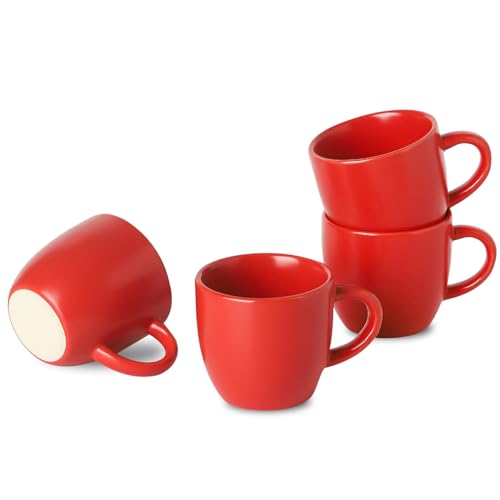 Hasense Espressotassen aus Keramik, 85 ml, Porzellan, Espresso-Demitasse-Tassen, 4er-Set für Doppelschuss, Lungo und Ristretto, kleine italienische Expresso-Shot-Kaffeetassen für Zuhause und Büro, Rot von Hasense