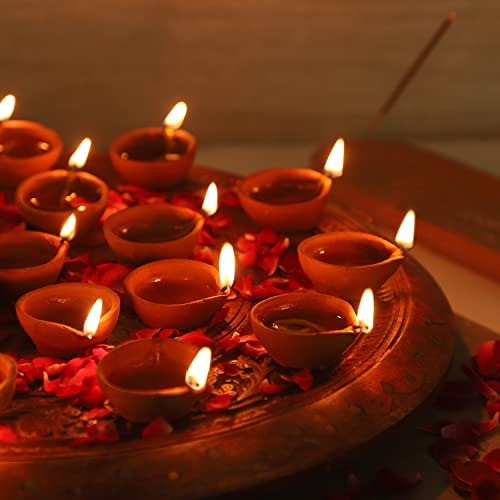 HASHCART® Clay Diya Diwali Diyas [21 Stück] Diya Lampe für Pooja - Mitti Earthern Terrakotta Diya - Diwali Dekoration Indische Geschenkartikel von Hashcart