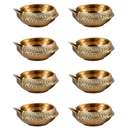 Handgefertigte indische Puja Messing-öllampe von Hashcart – Diya-öllampe mit Gravur im Dia-Design – 6,3 cm gold von Hashcart