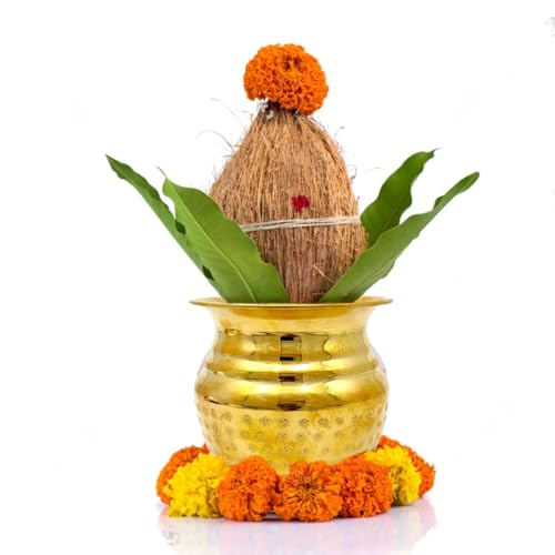 Hashcart Kalash für Puja, Kalasham für Puja - Messing-Lota für Puja-Topf Hochzeitszwecke - Messinggefäß indisch, indisches Messingdekor von Hashcart