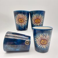 4 Hindelanger Keramik Becher Silberdistel Blau Vintage 4 Hindelanger Keramik Becher Silberdistel Blau Vintage von HashtagVintageEsmee