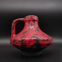 Jopeko Keramik Vase 47 15 Fat Lava Rot Schwarz Henkelvase Vintage von HashtagVintageEsmee