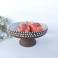 Keramik Schale Vintage Kerzenhalter Süßigkeitenschale Mit Fuß Midcentury Gepunktet von HashtagVintageEsmee