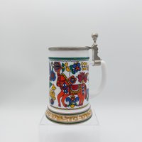 Krug Bmf Deckel Zinn Milchglas Bierkrug Handarbeit Humpen 19 Bierseidel Floral Blume Pferd von HashtagVintageEsmee
