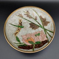 Messing Schale Bemalt Seerosen Und Libelle Im Teich Mit Standfuß Fuß Vintage von HashtagVintageEsmee