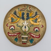 Messing Teller Emaille Wandteller Hahn Hühner Florales Dekor Blumen von HashtagVintageEsmee