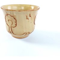 Übertopf Keramik Vintage Signiert Ritzdekor Braun Lanschaft Baum Blumentopf von HashtagVintageEsmee
