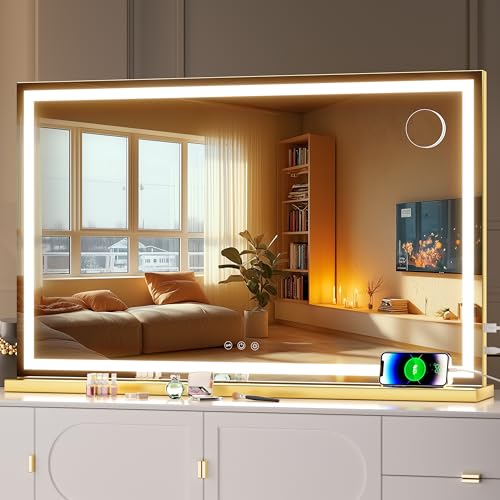 Hasipu Kosmetikspiegel mit Beleuchtung, 80 x 50cm LED Schminkspiegel, Beleuchteter Schminkspiegel mit dimmbaren 3 Modi, Touchscreen-Steuerung Kosmetikspiegel von Hasipu