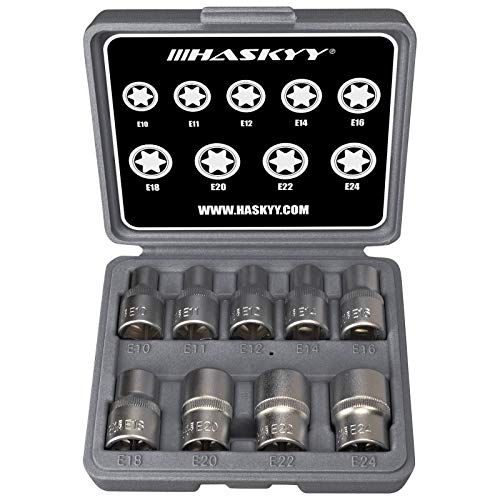 9-tlg. Torx Steckschlüssel Satz I Stecknüsse E-Profil Set (Aussen-Torx) E10 - E24 I 1/2" Steckschlüsseleinsätze I Außen Nüsse von HASKYY