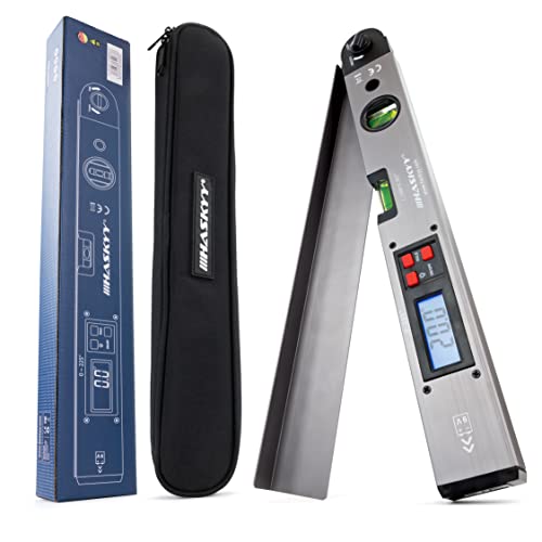 Digitaler Winkelmesser HASKYY 420mm I mit Wasserwaage I Beleuchtetes LCD-Display I Gradmesser 0-220° I Steelgrey von HASKYY