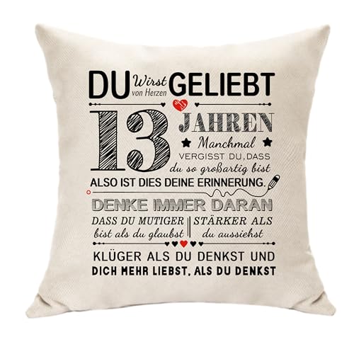 Hasodeo 13 Jahren Mädchen Jungen Geschenke Geburtstag Kissenbezug für 13. Geburtstag Dekoration Geschenke für 13-jährige Tochter Enkelin Nichte Cousine Geburtstagsgeschenke (13.) von Hasodeo