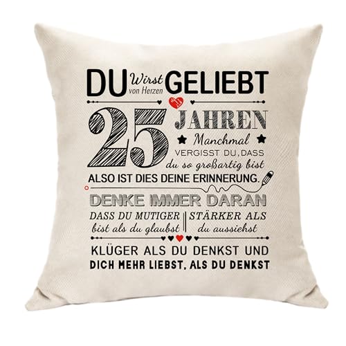 Hasodeo 25. Geburtstag Geschenke für Sie Ihn Deko Geburtstagsgeschenke für 25 Jahren Frauen Männer Cousin Freundin Nachbar Kollege Lehrer Geburtstag Andenken Quadrat Kissen Taille Kissenbezug (25.) von Hasodeo