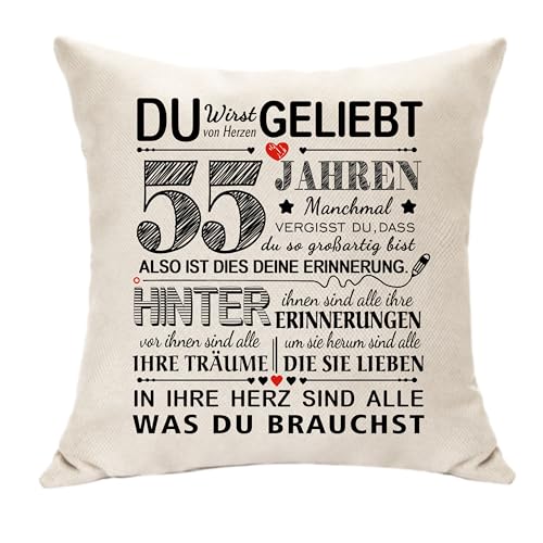 Hasodeo 55. Geburtstag Geschenke für Sie Ihn Deko 55. Geburtstagsgeschenke für 55 Jahren Frauen Männer Mann Frau Nachbar Kollege Lehrer Geburtstag Andenken Quadrat Kissen Taille Kissenbezug (55.) von Hasodeo