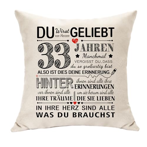 Hasodeo Kissenbezug Geschenke zum 33. Geburtstag Decroation Geschenke für 33 Jahren Frauen Männer Tante Beste Freunde BFF Mitarbeiter Geburtstagsgeschenk für 33-jährige Sie Ihn (33.) von Hasodeo