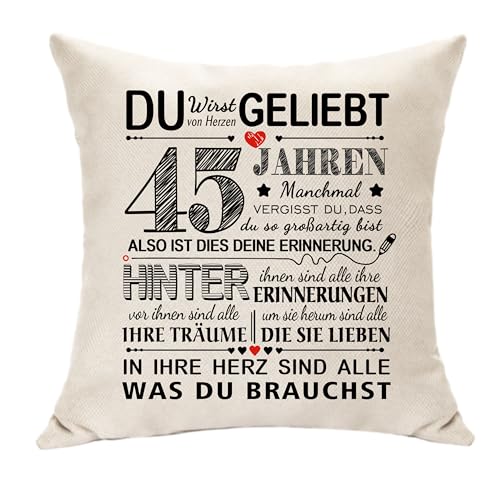 Hasodeo Kissenbezug zum 45. Geburtstag Geschenke für 45 Jahren Frauen Männer Geburtstags Dekor für Eltern Tante Freundin Schwester Muttertag Jahrestag Wertschätzen Geschenke zum 45. Geburtstag (45.) von Hasodeo