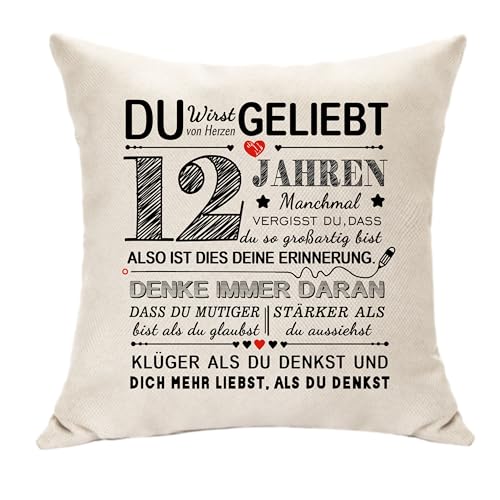 Original Geschenke zum 12. Geburtstag für Jungen Mädchen Deko Geburtstagsgeschenke für 12 Jahren Tochter Sohn Nichte Enkelin Enkel Geburtstag Andenken Quadratische Kissen Taille Kissenbezug (12.) von Hasodeo