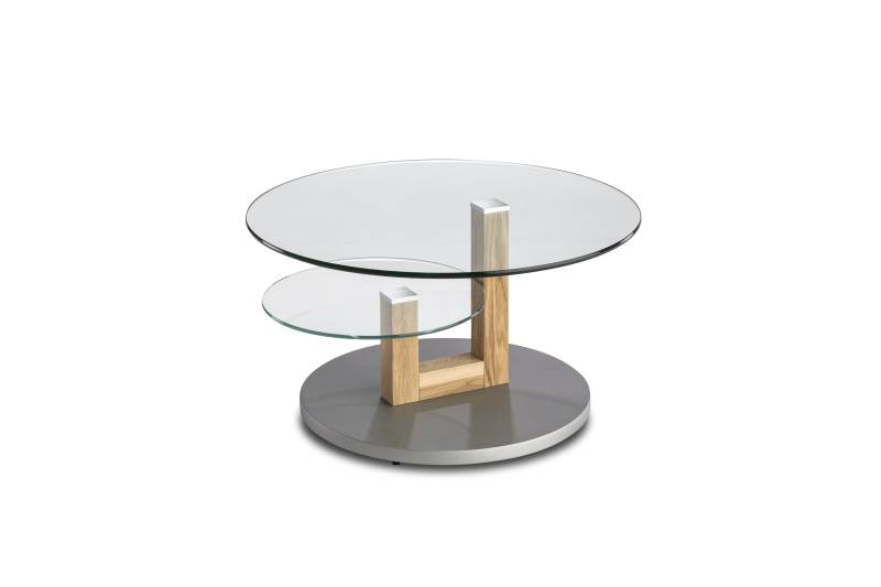 Hasse Möbel Collection Couchtisch Ø ca. 80 cm, Höhe ca. 43 cm in Eiche massiv/Klarglas 12 mm von Hasse Möbel Collection