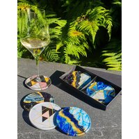 Set Mit 6 Untersetzern Aus Goldenem Marmor Pappschachtel/Geschirr Originelles Geschenk Für Sie Wohndekoration von HassunaFactoryLab