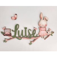 Türschild Hase, Name, Kinderzimmer, Waldtiere, Rosa, Mädchen von Hasterklabaster