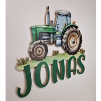 Personalisiertes Namensschild , Türschild Für Kinderzimmer, Trecker, Traktor, Zimmertür, Geburt , Taufe, Bauernhof, Babygeschenk, Boho von Hasterklabaster