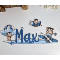 Türschild, Namensschild, Bär, Flugzeug, Heißluftballon, Geburt, Taufe, Geschenk, Personalisiert, Kinderzimmer von Hasterklabaster