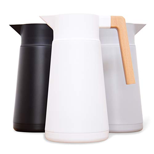 Große Thermo-Kaffeekaraffe – Edelstahl, doppelwandige Thermo-Töpfe für Kaffee und Tee von Hastings Collective – weiß, Vakuum-Karaffen mit abnehmbarem Tee-Ei und Sieb | 1,9 l von Hastings Collective