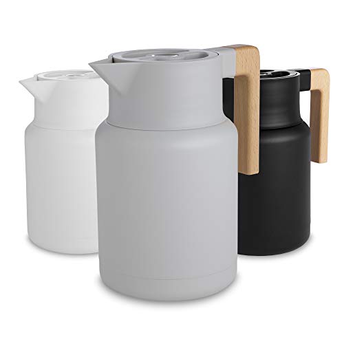 Hastings Collective Thermo-Kaffeekaraffe, 1,5 l, groß, isolierte Edelstahl-Karaffe, 1,5 l, doppelwandiger Vakuum-Thermos-Kaffee- und Getränkespender mit Tee-Ei und Sieb (grau) von Hastings Collective