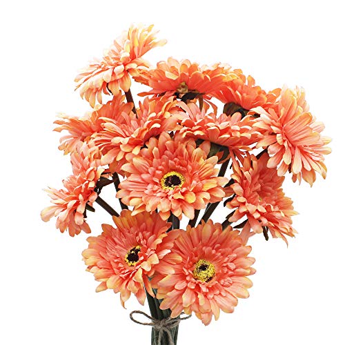 HASWITDA Künstliche Gerbera-Blume, Einzelstiel, Blumenstrauß, Kunststoff, Seide, Dekoration, für den Innen- und Außenbereich, Zuhause, Garten, Büro, Hotel, Hochzeit, Party, Orange, 12 Stück von Haswitda