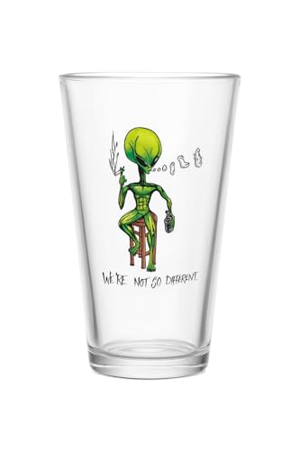 Hat Shark We're Not So Different Alien Pint-Glas mit humorvollem Design, 473 ml, vollfarbig, spülmaschinenfest Hat Shark We're Not So Different Alien Pint-Glas mit humorvollem Design, 473 ml, vollfarbig, spülmaschinenfest von Hat Shark