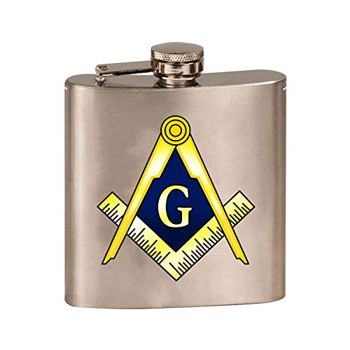 Mason Masons Freimaurer-Logo-Symbole, 3D-Farbdruck, 170 ml Edelstahl-Flachmann (Stahl) von Hat Shark