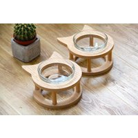 Katzenohren Schüsselständer | 1 Stück Katzenfutter, Katzenmöbel, Erhöhter Haustiernapfhalter, Katzenfutternapf, Futterstation von HatataPets