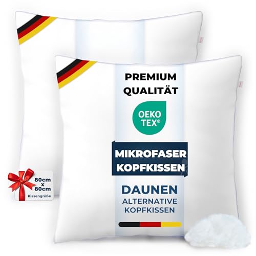 Hatchka 2er Set Daunenalternative Kopfkissen 80x80 -Hochwertige Daunenkissen Alternative Kissen Füllung, Langlebig & Atmungsaktiv Hochwertige Daunenalternative Kopfkissen 80x80 für erholsamen Schlaf von Hatchka