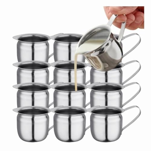 Hatem 12 StüCk Edelstahl-KaffeeweißEr, Espressokrug, 3 Unzen Metall-SahnekäNnchen, MilchkäNnchen, Kleiner Sahne-AusgießKrug von Hatem