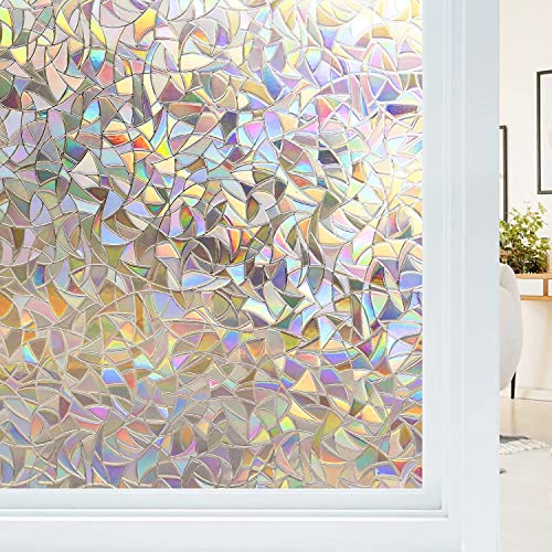 Haton Fensterfolie Blickdicht, Fensterfolie Selbsthaftend Bunt Sichtschutzfolie Fenster, 3D Regenbogen Klebefolie Fenster,ohne Klebstoff UV-Schutz Glasfolie für Wohnzimmer Küche, 44.5 x 300cm von Haton