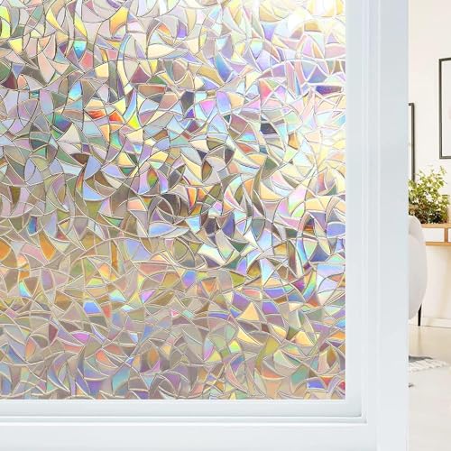 Haton Fensterfolie Blickdicht, Fensterfolie Selbsthaftend Bunt Sichtschutzfolie Fenster, 3D Regenbogen Klebefolie Fenster,ohne Klebstoff UV-Schutz Glasfolie für Wohnzimmer Küche, 60 x 200cm von Haton