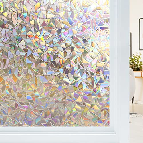 Haton Fensterfolie Blickdicht, Fensterfolie Selbsthaftend Bunt Sichtschutzfolie Fenster, 3D Regenbogen Klebefolie Fenster,ohne Klebstoff UV-Schutz Glasfolie für Wohnzimmer Küche, 30 x 200cm von Haton