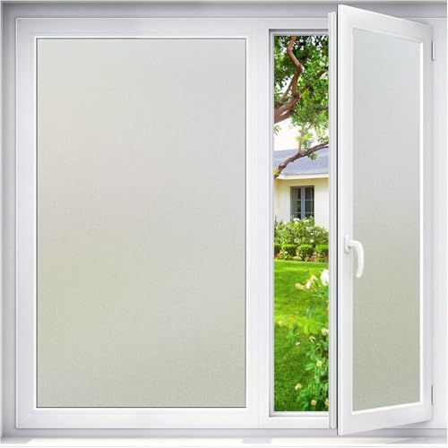 Haton Fensterfolie Blickdicht Milchglasfolie Sichtschutzfolie Fenster Selbsthaftend, Selbstklebend Sichtschutz ohne Kleber Statisch Haftend Blickschutz Klebefolie Für Bad Büro 30 x 200 cm von Haton