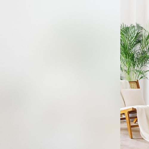 Haton Fensterfolie Blickdicht Sichtschutzfolie Fenster Selbsthaftend, Milchglasfolie Selbstklebend Sichtschutz ohne Kleber Statisch Haftend Blickschutz Klebefolie Für Bad Büro 90 x 400 cm von Haton