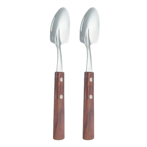 2 Stück Holzgriff Eisschaufel Löffel Edelstahl Dessert Servieren Besteck Set Küche Zubehör Holzgriff Löffel von Hattba